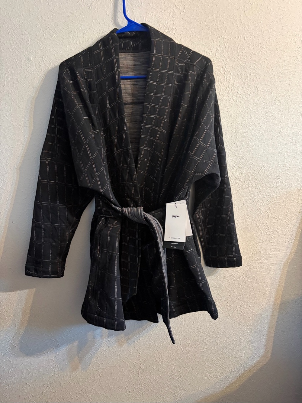 Nike Black Quilted Belted Robe Jacket with Contrast Grid Stitching